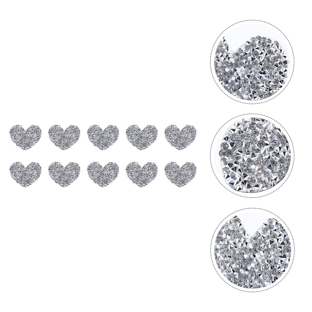 Sewing Recycle - 10Pcs Heart Shaped Embroidery Patches Rhinestone