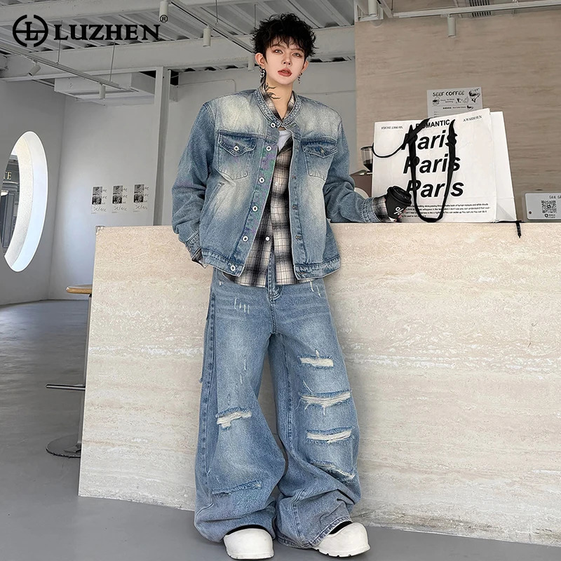 Shoulder Pad Set In - LUZHEN 2026 Autumn Vintage Washed Denim